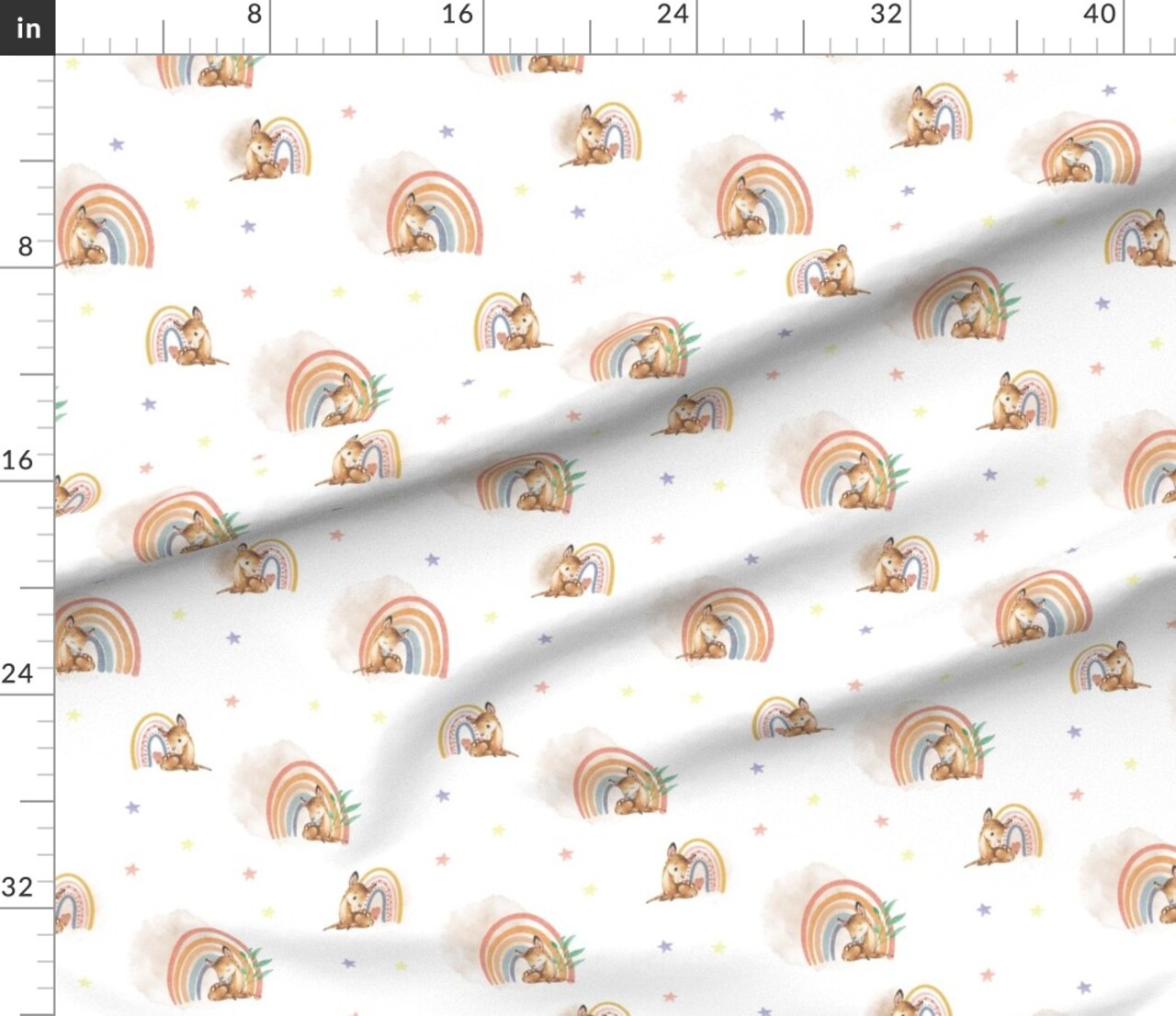 Woodland Baby Cute Fawn Watercolor Rainbow Kids Forest Deer Animals Custom Printed Fabric by Spoonflower Various Fabrics by the Yard or Fat Quarter